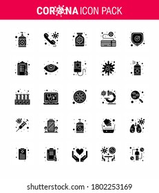 25 Solid Glyph Coronavirus Covid19 Icon pack such as survice; online; call; keyboard; bottle viral coronavirus 2019-nov disease Vector Design Elements