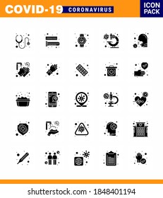 25 Solid-Glyph-Coronavirus Covid19 Icon-Packung wie Husten; Mikroskop; schlagen; Laboratorium; smart watch virus coronavirus 2019-nov disease Vector Design Elements
