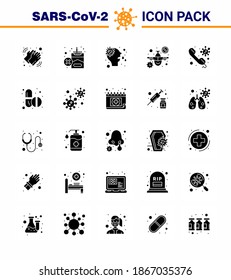 25 Solid Glyph Coronavirus Covid19 Icon pack such as call; travel; cigarette; prohibit; virus viral coronavirus 2019-nov disease Vector Design Elements