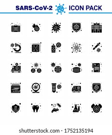 25 Solid Glyph Coronavirus disease and prevention vector icon clinic; virus; antigen; protection; disease viral coronavirus 2019-nov disease Vector Design Elements