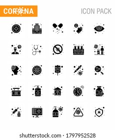25 Solid Glyph Coronavirus disease and prevention vector icon ask a doctor; eyesight; medical pills; eye care; medical viral coronavirus 2019-nov disease Vector Design Elements