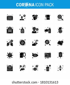 25 Solid Glyph Coronavirus disease and prevention vector icon protection; bacteria; hands; care; roll viral coronavirus 2019-nov disease Vector Design Elements