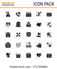 25 Solid Glyph coronavirus epidemic icon pack suck as medical; emergency; test; viral; human viral coronavirus 2019-nov disease Vector Design Elements