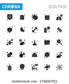 25 Solid Glyph coronavirus epidemic icon pack suck as anatomy; weight; stay home; scale; safe viral coronavirus 2019-nov disease Vector Design Elements