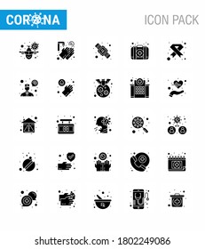 25 Solid Glyph coronavirus epidemic icon pack suck as aids; medical; twenty seconds; kit; washing viral coronavirus 2019-nov disease Vector Design Elements