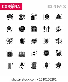 25 Solid Glyph coronavirus epidemic icon pack suck as error; medical center; virus infection; hospital signboard; virus protection viral coronavirus 2019-nov disease Vector Design Elements