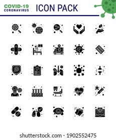 25 Solid Glyph coronavirus epidemic icon pack suck as hands; test; infection; sample; lab viral coronavirus 2019-nov disease Vector Design Elements