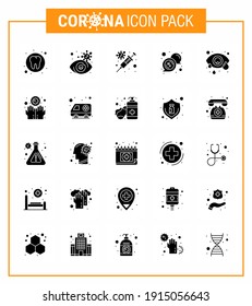 25 Solid Glyph coronavirus epidemic icon pack suck as eye; rx; flu; message; bubble viral coronavirus 2019-nov disease Vector Design Elements