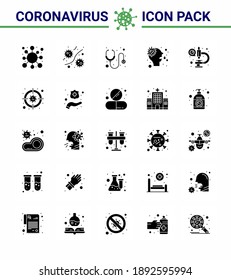 25 Solid Glyph Set of corona virus epidemic icons. such as virus; nose; plasm; allergy; medical viral coronavirus 2019-nov disease Vector Design Elements