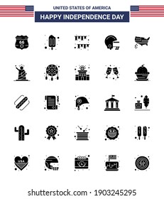 25 Solid Glyph Signs for USA Independence Day thanksgiving; american; garland; helmet; american Editable USA Day Vector Design Elements