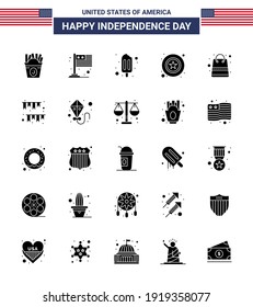 25 Solid Glyph Signs for USA Independence Day packages; bag; ice cream; sign; police Editable USA Day Vector Design Elements