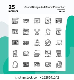 25 Sound Design And Sound Production Icon Set. 100% Editable EPS 10 Files. Business Logo Concept Ideas Line icon design