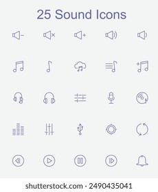 25 Sound icons, vector, graphics