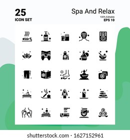 25 Spa And Relax Icon Set. 100% Editable EPS 10 Files. Business Logo Concept Ideas Solid Glyph icon design