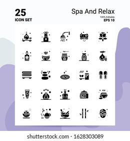 25 Spa And Relax Icon Set. 100% Editable EPS 10 Files. Business Logo Concept Ideas Solid Glyph icon design