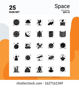 25 Space Icon Set. 100% Editable EPS 10 Files. Business Logo Concept Ideas Solid Glyph icon design