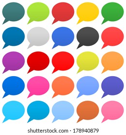 25 speech bubble sign web icon oval shape on white background. Empty buttons in popular soft colors