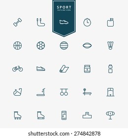 25 sport and fitness minimal line icons vector