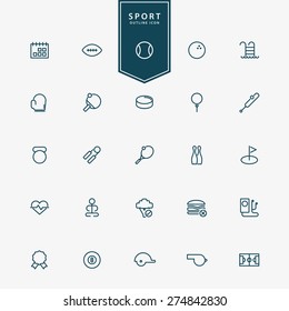 25 sport and fitness minimal outline icons vector