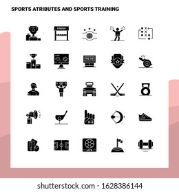 25 Sports Atributes And Sports Training Icon set. Solid Glyph Icon Vector Illustration Template For Web and Mobile. Ideas for business company.