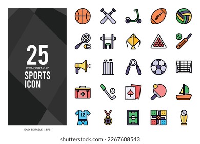 25 Sports Lineal Color icon pack. vector illustration.