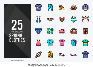 25 Spring Clothes Lineal Color icons pack. vector illustration.