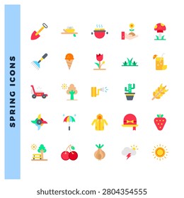 25 Spring Flat icons pack. vector illustration.
