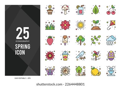 25 Spring Lineal Color icon pack. vector illustration.