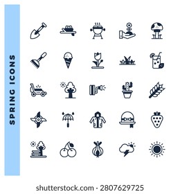 25 Spring Lineal Fill icons pack. vector illustration.