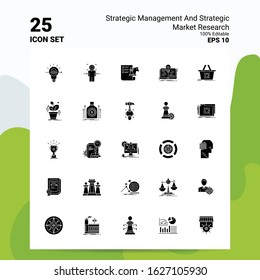 25 Strategic Management and Strategic Market Research Icon Set. 100% Editable EPS 10 Files. Business Logo Concept Ideas Solid Glyph icon design