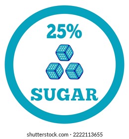 Etiqueta del signo del 25% de azúcar. Icono del cubo de azúcar vectorial.
