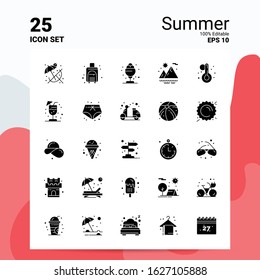 25 Summer Icon Set. 100% Editable EPS 10 Files. Business Logo Concept Ideas Solid Glyph icon design