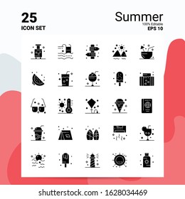 25 Summer Icon Set. 100% Editable EPS 10 Files. Business Logo Concept Ideas Solid Glyph icon design