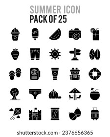 25 Summer Lineal Fill icons Pack vector illustration.
