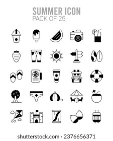 25 Summer Lineal Fill icons Pack vector illustration.