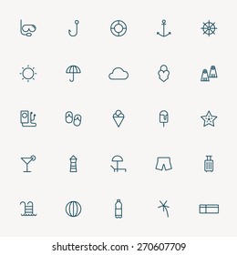 25 summer and vacation minimal line icons