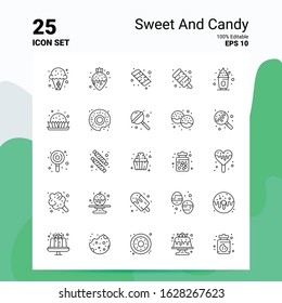 25 Sweet And Candy Icon Set. 100% Editable EPS 10 Files. Business Logo Concept Ideas Line icon design