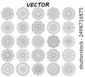 25 swirl mandalas, vector illustrations. Set of isolated objects 7.