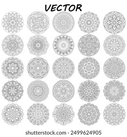 25 swirl mandalas, vector illustrations. Set of isolated objects 8.