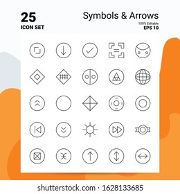 25 Symbols & Arrows Icon Set. 100% Editable EPS 10 Files. Business Logo Concept Ideas Line icon design