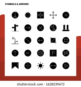 25 Symbols & Arrows Icon set. Solid Glyph Icon Vector Illustration Template For Web and Mobile. Ideas for business company.