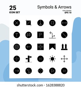 25 Symbols & Arrows Icon Set. 100% Editable EPS 10 Files. Business Logo Concept Ideas Solid Glyph icon design