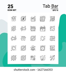 25 Tab Bar Icon Set. 100% Editable EPS 10 Files. Business Logo Concept Ideas Line icon design