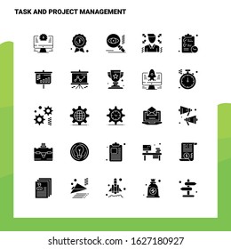 25 Task and Project Management Icon set. Solid Glyph Icon Vector Illustration Template For Web and Mobile. Ideas for business company.