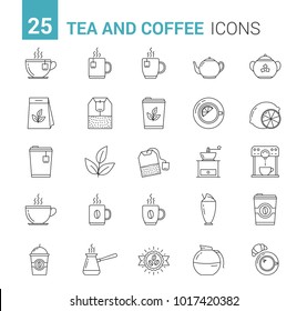 25 Tea and coffee line icons, vector eps10 illustration