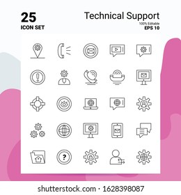 25 Technical Support Icon Set. 100% Editable EPS 10 Files. Business Logo Concept Ideas Line icon design