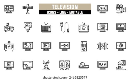 25 TV-Icons, Vektorgrafik-Zeile, editierbarer Strich.