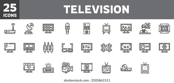 25 Fernsehsymbole, Vektorlinie, editierbarer Strich.