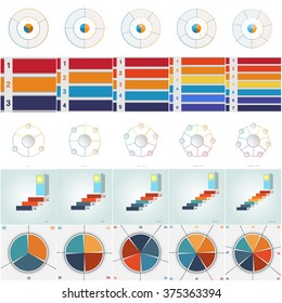 25 Templates for Infographics with text area on three, four, five, six, seven positions possible to use for work flow, banner, diagram, web design, business projects