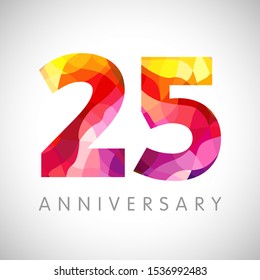 25 th anniversary numbers. 25 years old multicolored logotype. Age congrats, congratulation 3D idea. Isolated abstract graphic design template. Coloured 2, 5 digits. Up to 25% percent off discount.